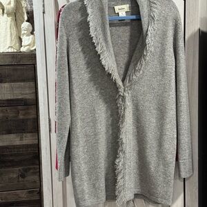 Neiman Marcus Gray Fringed Cardigan